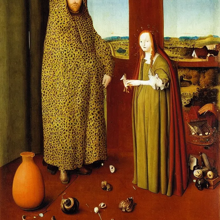 Prompt: infinity mirror with snail. painting by jan van eyck