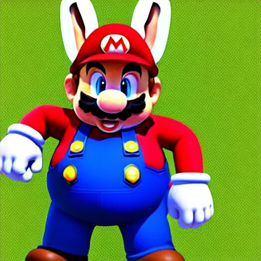 Prompt: real life big chungus dressed like mario, super mario with bunny ears, big chungus mario, fat bugs bunny, high resolution photo