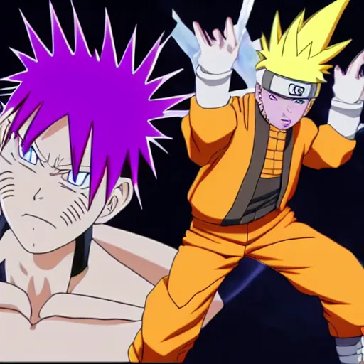 Prompt: naruto fighting frieza in anime style