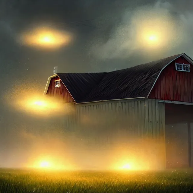 Prompt: epic professional digital art of and epic rainstorm of fried eggs falling on to a Kansas barn at midday, best on artstation, cgsociety, wlop, Behance, pixiv, astonishing, impressive, outstanding, epic, cinematic, stunning, gorgeous, concept artwork, much detail, much wow, masterpiece.