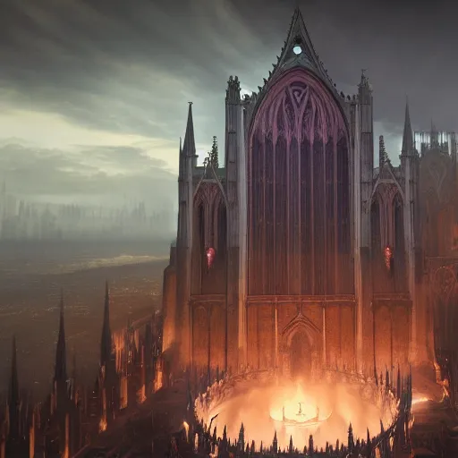 Image similar to an ultra detailed matte painting of the throne of the evil patriarch up incredibly high looking down into the cathedral, incense smoke drifting through the air, artstation, volumetric lighting, exquisite detail, octane render, 8 k postprocessing, art by john collier and albert aublet