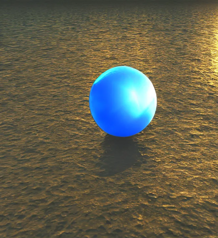 Prompt: a blue ball in water + god rays + dramatic lightning + backlit + studio light + specular highlights + ambient occlusion + global illumination + bump map + reflective + caustics + refractive + unreal engine 5 + DOF + sharp focus