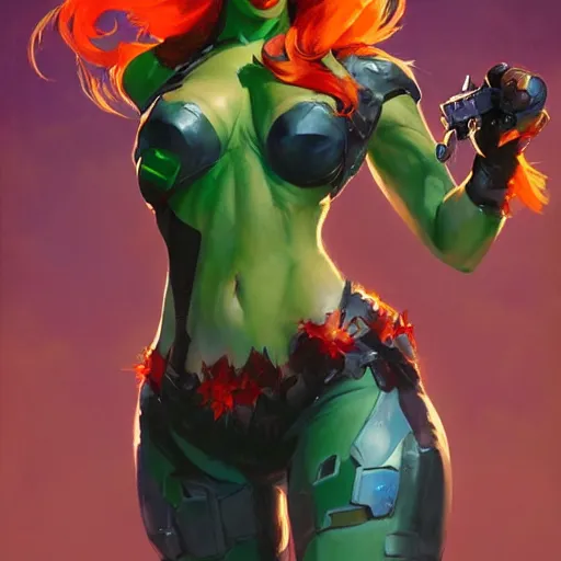 Image similar to greg manchess portrait painting of armored poison ivy as overwatch character, medium shot, asymmetrical, profile picture, organic painting, sunny day, matte painting, bold shapes, hard edges, street art, trending on artstation, by huang guangjian and gil elvgren and sachin teng