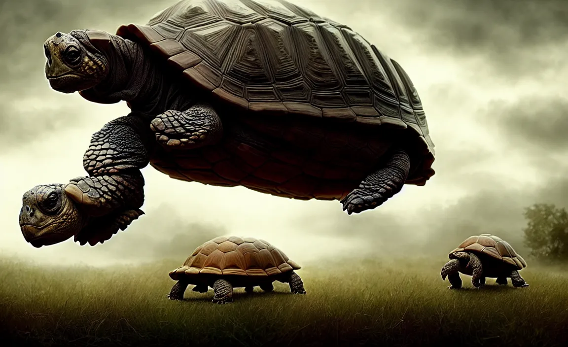 Image similar to epic professional digital art of hungry monstrous tortoise, faint taupe moody atmospheric lighting, painted, intricate, detailed, detailed, foreboding, by leesha hannigan, wayne haag, reyna rochin, ignacio fernandez rios, mark ryden, iris van herpen,, epic, stunning, gorgeous, much wow, cinematic, masterpiece.