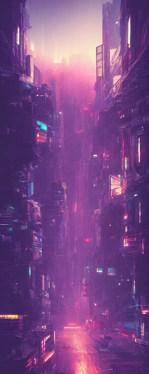 Image similar to a digital painting of a city at night, cyberpunk art by mike winkelmann, artstation, panfuturism, dystopian art, retrowave, synthwave