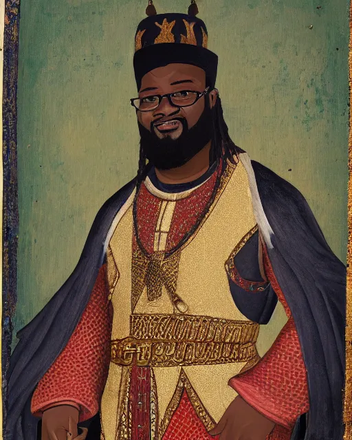 Image similar to HD medieval portrait painting of T-Pain as a medieval Moroccan sultan.