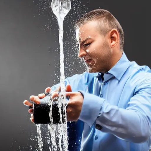 Image similar to man pouring water into the head of a robot