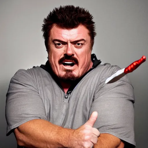 Image similar to robb wells. pointing at the camera, shouting mean words, angry, red faced