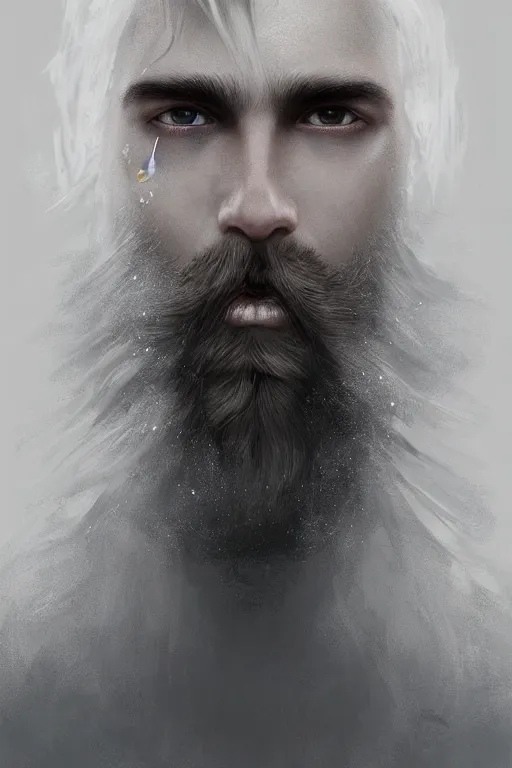 Image similar to blonde wild hair beard man, black eye - patch, close - up portrait, plain white tshirt, powerfull, intricate, elegant, volumetric lighting, scenery, digital painting, highly detailed, artstation, sharp focus, illustration, concept art, ruan jia, steve mccurry