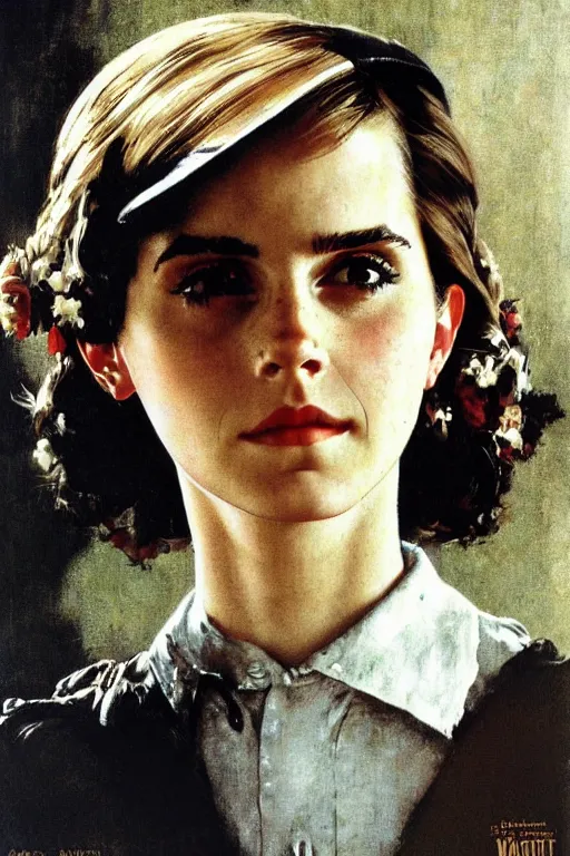 Image similar to Emma Watson portrait by Norman Rockwell