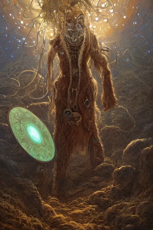 Image similar to portrait of a druid playing an electronic!!-musical-instruments, intricate, stunning, highly detailed, digital painting, artstation, concept art, smooth, sharp, focus, illustration, art by greg rutkowski and michael whelan, inside an a space station recording studio filled with strange surrealist detailed alien electronic and acoustic musical-instruments!! with blinking LEDs and oscilloscopes on screens in detailed alien interiors, backlit fog, designed by Larry Elmore Kerlaft and Pixar, photorealistic, 3d render, award winning render, unreal engine, octane render, studio lighting, 8k, hd