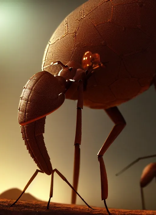 Image similar to giant ant with trunk, concept art, beautifully backlit, highly intricate, detailed painting, aesthetic octane render, 8 k hd resolution