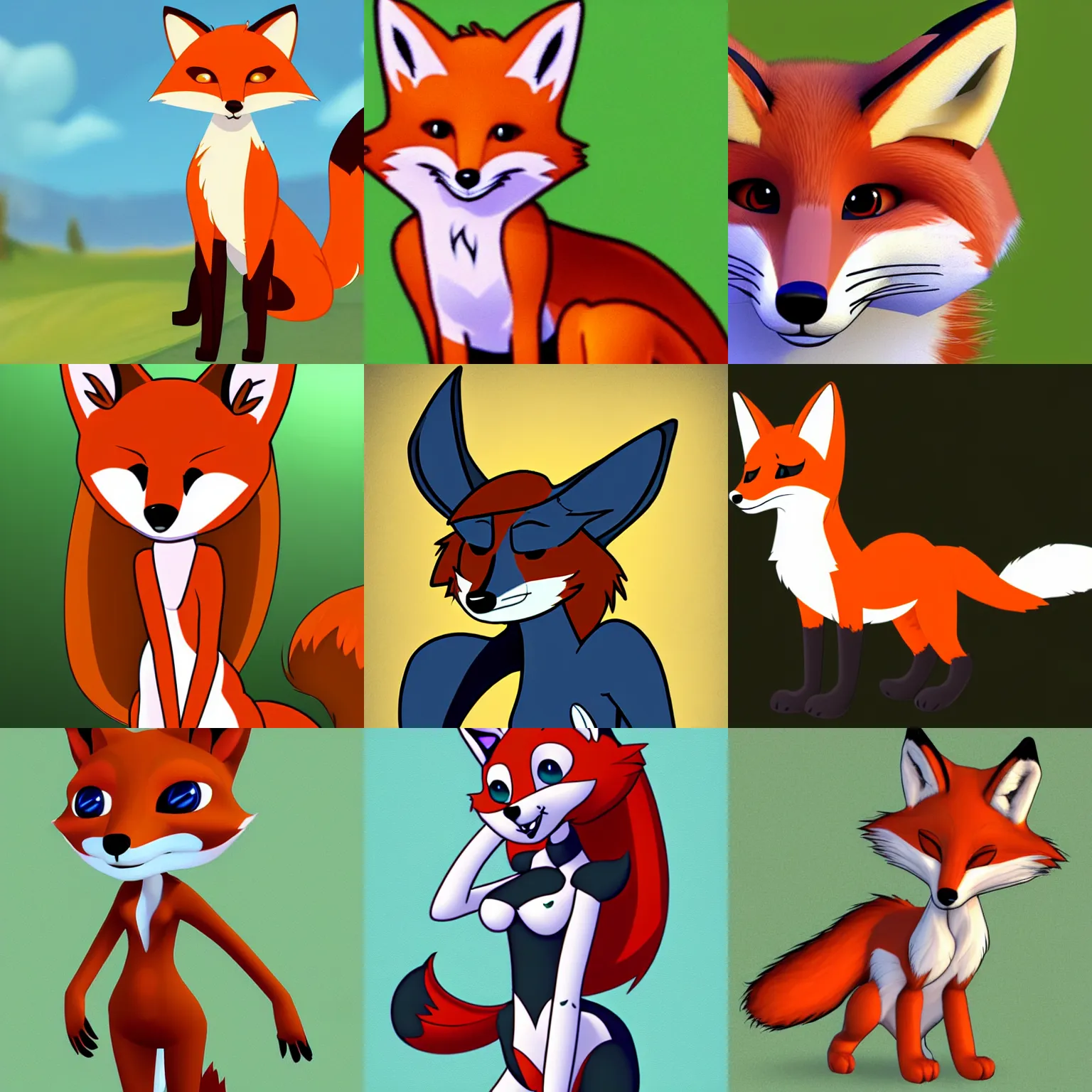 Prompt: cartoon anthropomorphic vixen ( female fox ), a typical furry character