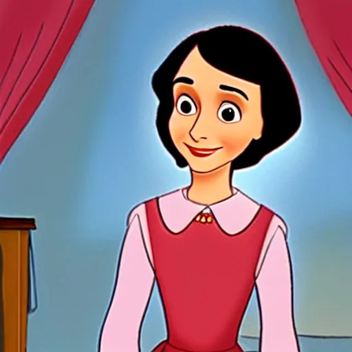 Prompt: anne frank as a disney princess, classic animation, 2 d animation, from disney's the story of anne frank ( 1 9 8 9 )