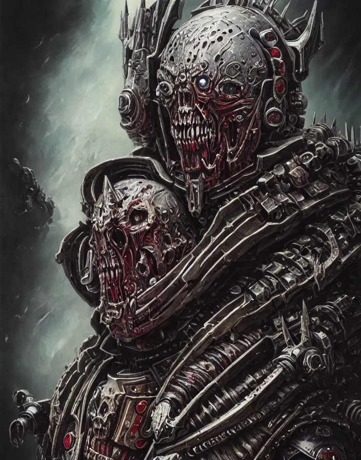 Image similar to art portrait of an undead space marine vampire king, intricate detailed armour ,8k,by tristan eaton,Stanley Artgermm,Tom Bagshaw,Greg Rutkowski,Carne Griffiths, Ayami Kojima, Beksinski, Giger,trending on DeviantArt,face enhance,hyper detailed,minimalist,cybernetic, android, blade runner,full of colour,