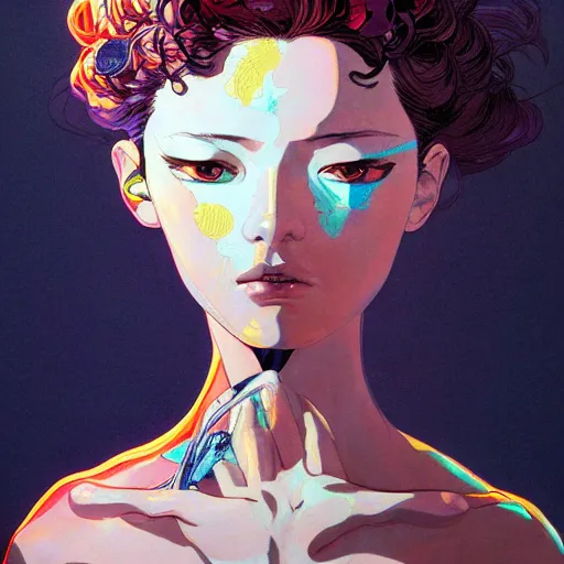 Image similar to prompt : fashion tv character portrait soft light painted by james jean and katsuhiro otomo and erik jones, inspired by akira anime, smooth face feature, intricate oil painting, high detail illustration, sharp high detail, manga and anime 1 9 9 9