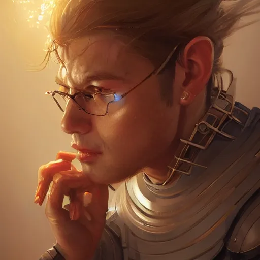 Image similar to portrait of a modern god, technology, in modern era, upper body, D&D, intricate, cinematic lighting, highly detailed, digital painting, artstation, concept art, smooth, sharp focus, illustration, art by Artgerm and Greg Rutkowski