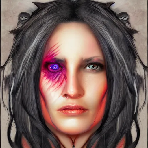 Prompt: detailed portrait of a fire sorceress, realistic character concept