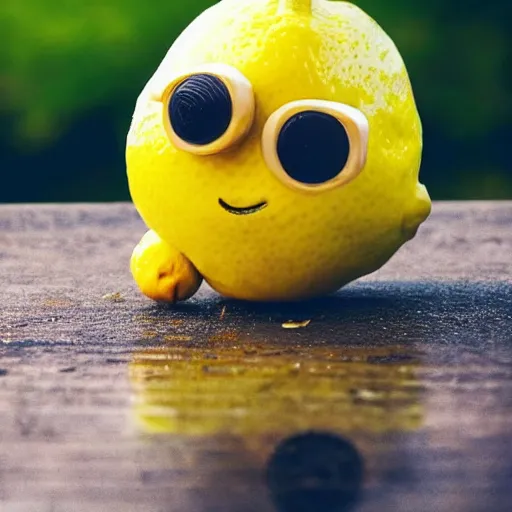 Prompt: a lemon imitating a car