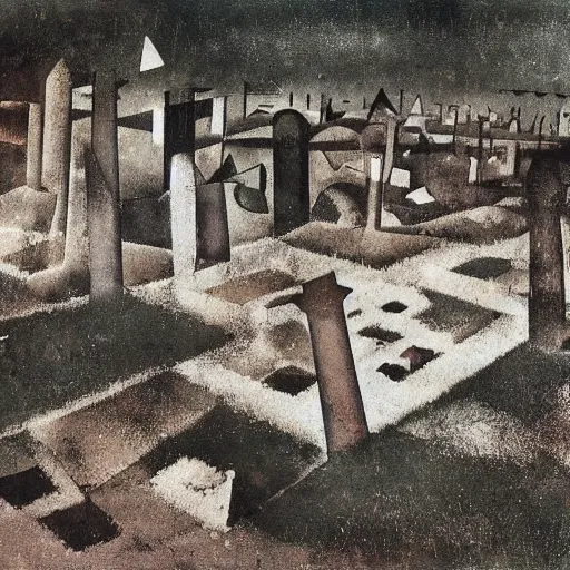 Prompt: the photograph shows a grave that has been flooded with water. the grave is located in a cemetery in italy. the water in the grave is dirty and there is trash floating in it. the grave is surrounded by a fence. motion blur by paul klee, by h. r. ( hans ruedi ) giger serene