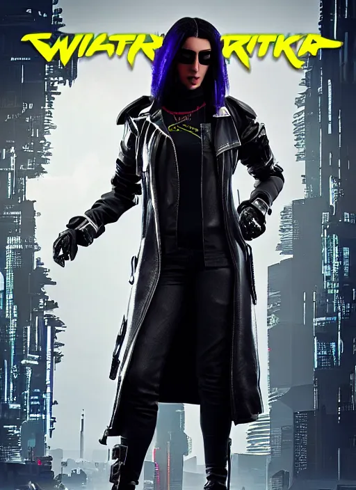 Image similar to black haired woman in a trench coat in a black cyberpunk 2 0 7 7, full body, intricate, highly detailed, face enhance, realistic