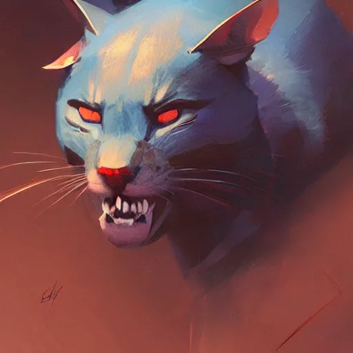 Image similar to blue cat eating red sable painting by eddie mendoza, greg rutkowski