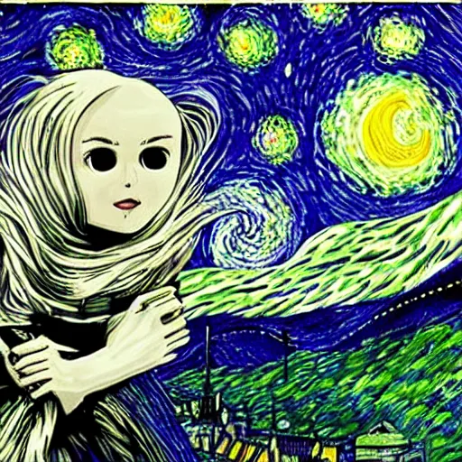 Prompt: starry night by junji ito