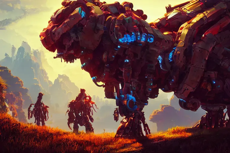 Image similar to clamberjaw machine mecanical creature robot of horizon forbidden west horizon zero dawn radiating a glowing aura global illumination ray tracing hdr fanart arstation by ian pesty and alena aenami artworks in 4 k