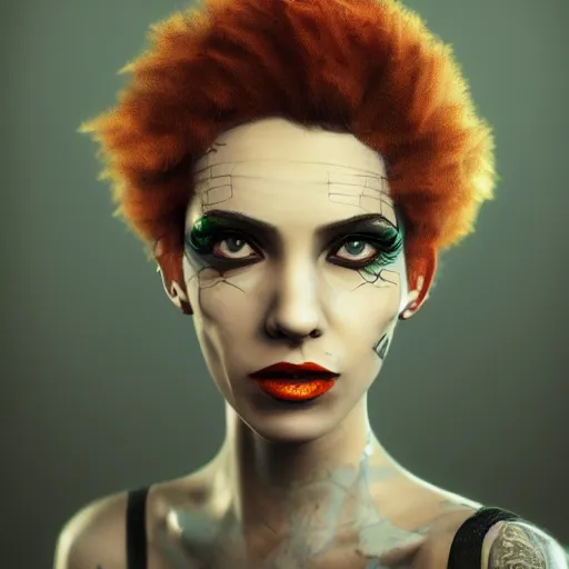 Prompt: punk women portrait made out of paint, short hair, octane render, highly detailed, realistic, tim burton and bob ross comic book art, matte painting, holographic, trending on artstation, cinematic