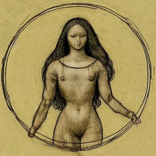 Image similar to leonardo davinci sketch of drawing of a human in a circle representing the golden ratio but it's barbie, plastic barbie doll