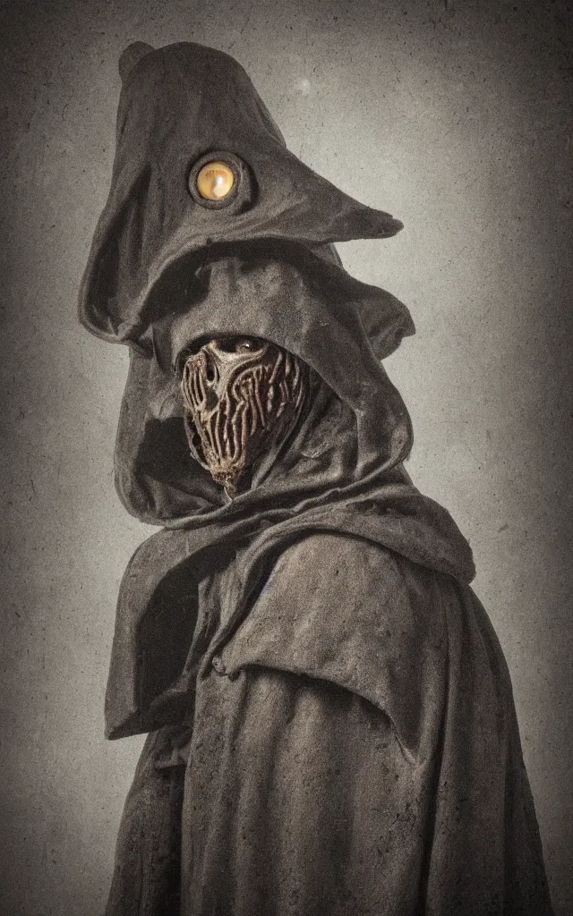 Image similar to portrait of an undead mutant plague doctor, daguerreotype, studio lighting, hyperrealistic, ultra detailed