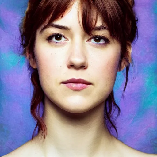 Image similar to a masterpiece portrait photo of a beautiful young woman who looks like a manic pixie dream girl mary elizabeth winstead, symmetrical face