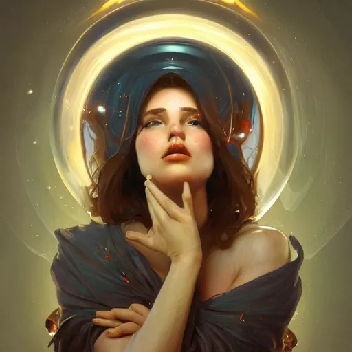 Image similar to a young and powerful goddess trapped in a dome, bubble, prisoner, panicking, lightning, energy bursts, highly detailed, digital painting, artstation, concept art, sharp focus, cinematic lighting, illustration, art by artgerm and greg rutkowski, alphonse mucha, cgsociety
