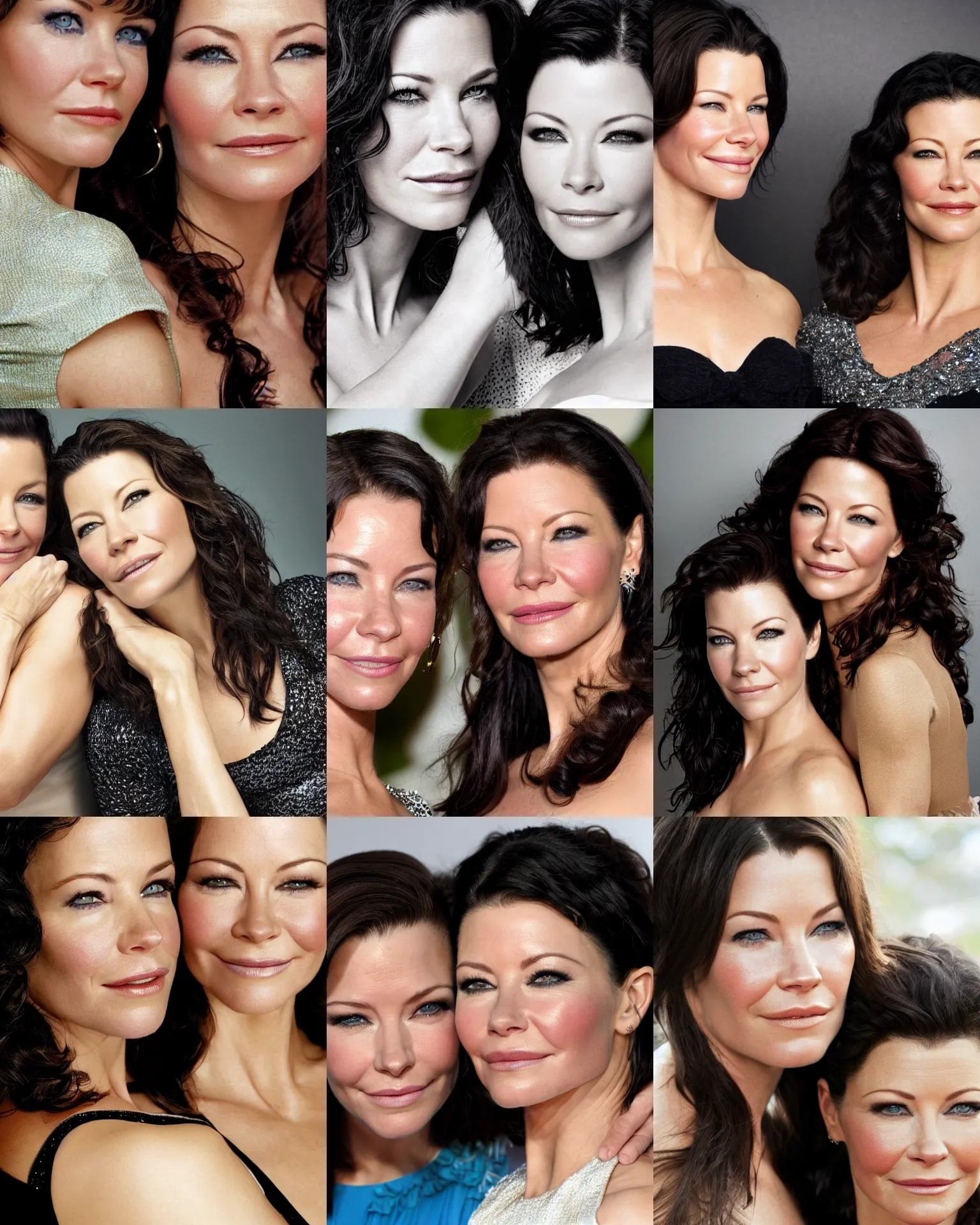 Prompt: close up portrait of Evangeline Lilly and Catherine Zeta Jones