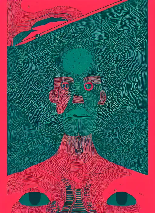 Prompt: A wandering mind, screen print, art by Gustavo Bernal, Garavato