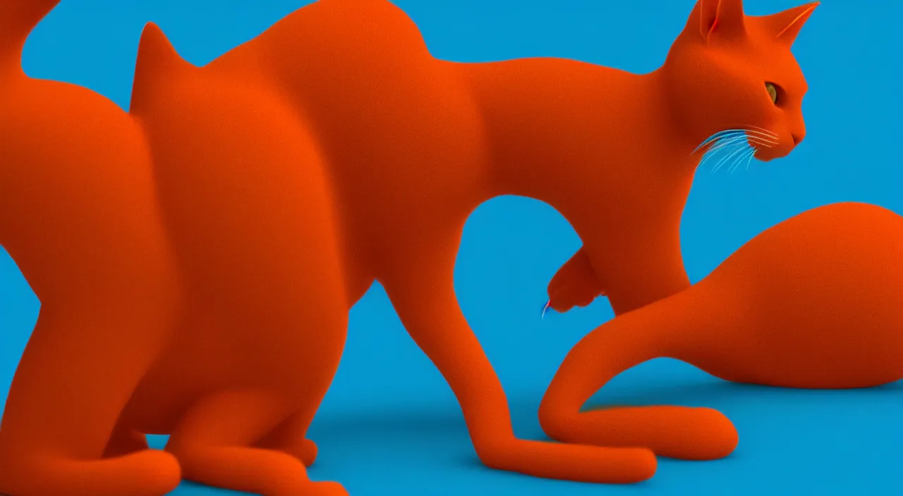 Prompt: Single orange cat is fed fenugreek by human, retro wave, blue hues, octane render,