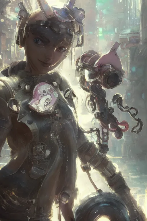 Image similar to portrait splatoon nintendo one character full body precis no blur, concept art, character sheet, nier automata, gaston bussiere, greg rutkowski, cyberpunk, trending on artstation, featured on pixiv, hyper detail, cinematic composition, 8 k