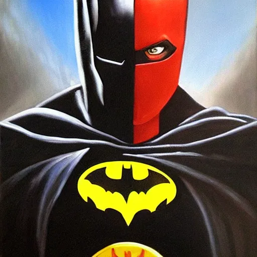 Image similar to Painting of a batman dark knight by Christopher Nolan oil painting