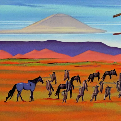 Image similar to Horses on the plains in Navajo art style