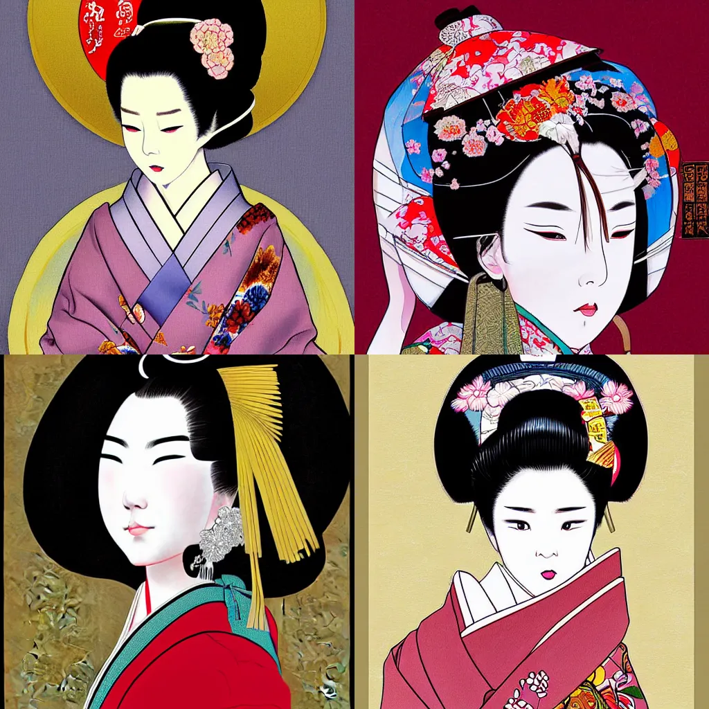 Prompt: digital painting of a beautiful geisha by katsuhiro otomo