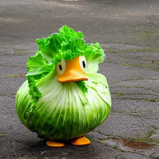 Image similar to a cabbage dressed as a duck