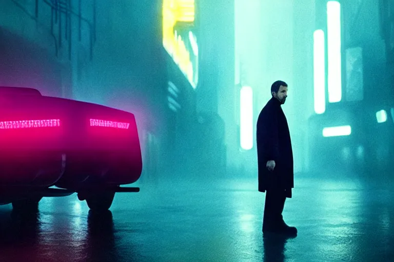 Prompt: film still of closeup alien observer of human society in blade runner 2 0 4 9, cinematic, moody, gritty neon noir by emmanuel lubezki