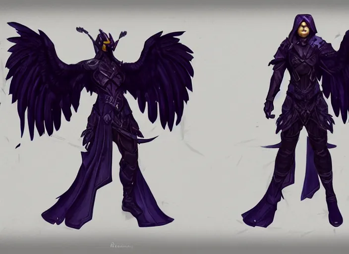 Prompt: portrait of raven themed character. concept art contest winner by bungie ( 2 0 0 7 ).