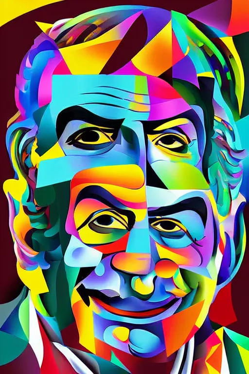 Image similar to cubist portrait of ratan tata cutout digital illustration cartoon colorful beeple