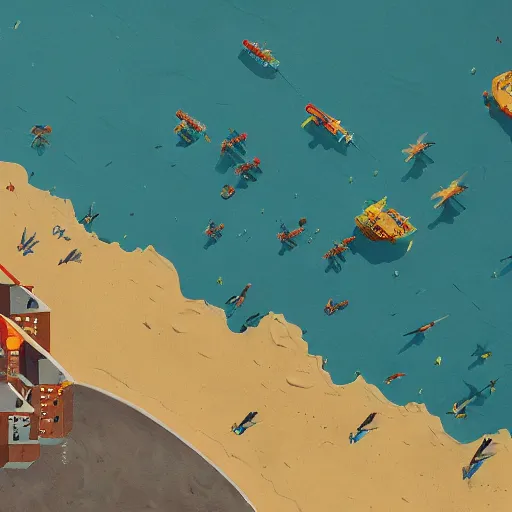 Image similar to birds eye view battle of cape ecnomus, in the style of simon stalenhag