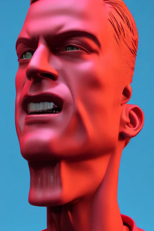 Image similar to vaporwave style sculpture of a Max Headroom, full-length view. intricate artwork by caravaggio. Trending on artstation, octane render, cinematic lighting from the right, hyper realism, octane render, 8k, depth of field, 3D