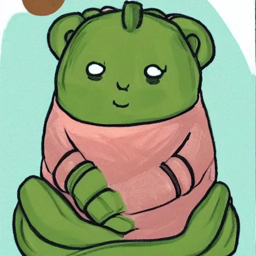 Image similar to cozy tardigrade, giant soft tardigrade curled up in a blanket eating celery, cute, soft, gentle, kind, tender