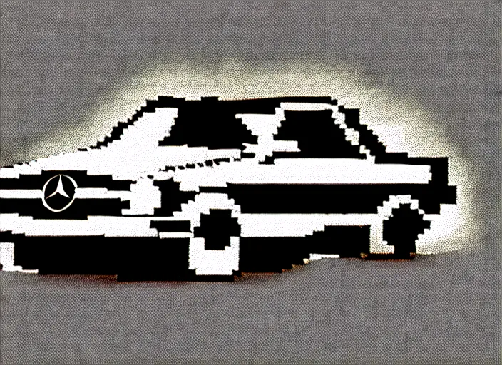 Image similar to burning wrecked mercedes 1 2 4, pixelart, monochrome gameboy, award winning. dramatic. trending on artstation, low resolution sync