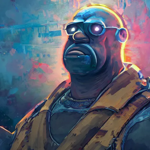 Prompt: highly detailed portrait of a Homer Simpson HeadHunterz ((HeadHunterz)) by Akihiko Yoshida, Greg Tocchini, Greg Rutkowski, Cliff Chiang, 4k resolution, persona 5 inspired, hardstyle music inspiration