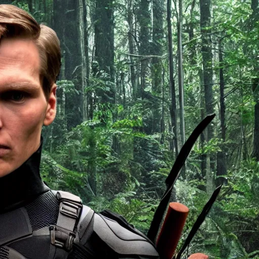 Image similar to Live Action Still of Jerma in The Hunger Games, real life, hyperrealistic, ultra realistic, realistic, highly detailed, epic, HD quality, 8k resolution, body and headshot, film still